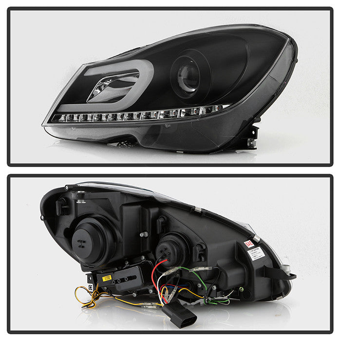 Spyder Mercedes Benz W204 C-Class 12-13 Projector Headlights Halogen Model DRL Black
