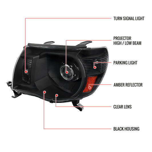 2005-2011 Tacoma Retrofit Projector Spec-D Headlights Black
