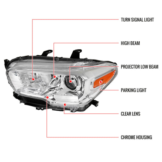 2016-2022 Tacoma retrofit Projector Spec-D Headlights Chrome