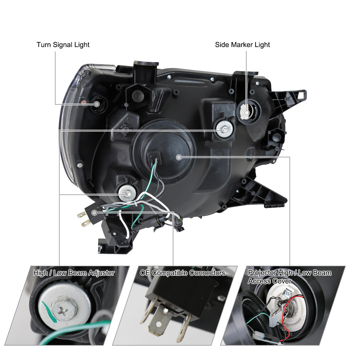 Spe-D 2012-2015 Tacoma retrofit Projector Spec-D Headlights Black