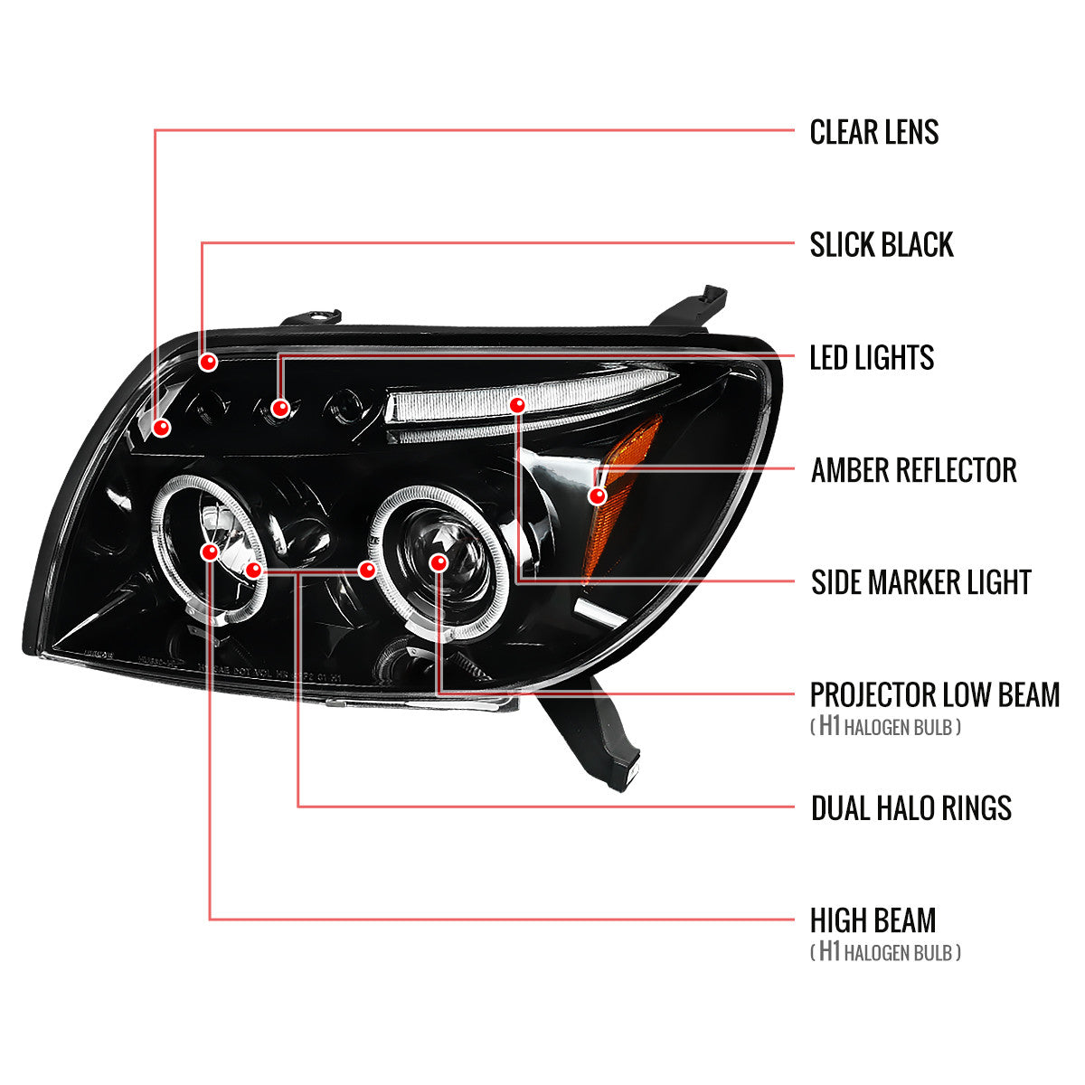 Spe-D 2003-2005 Toyota 4Runner Projector Spec-D Headlights Black