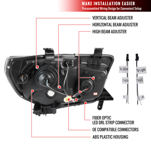 2007-2013 Tundra 08-2017 Sequoia Projector Spec-D Headlights Black Smoked