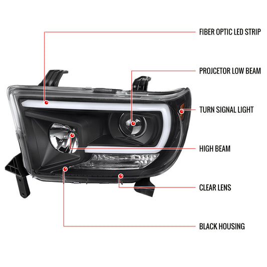 2007-2013 Tundra 08-2017 Sequoia Proj Spec-D Headlights Black Clear