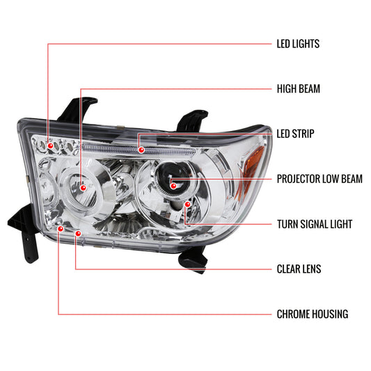 2007-2013 Tundra Sequoia Halo Projector Spec-D Headlights Chrome
