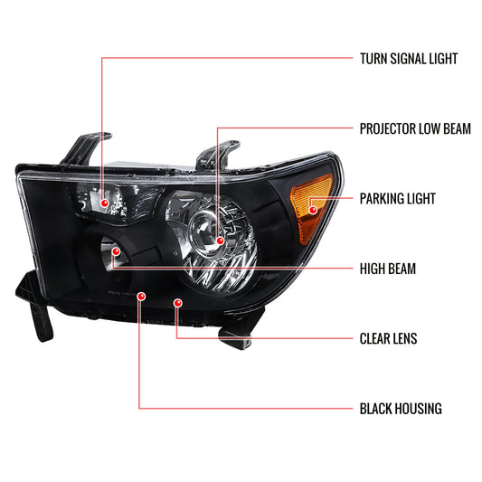 2007-2013 Tundra Retrofit Projector Spec-D Headlights Black