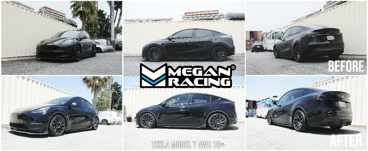 installed lowered Megan Racing Tesla Model Y 19+ AWD Lowering Springs - MR-LS-TSLY19X