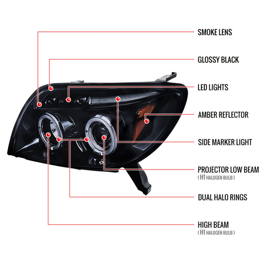 2003-2005 4Runner Halo LED Projector Spec-D Headlights Black Smoked