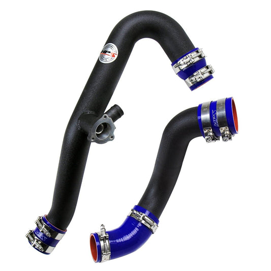 HPS Black Intercooler Charge Pipe Hot and Cold Side with blue hoses 17-102WB