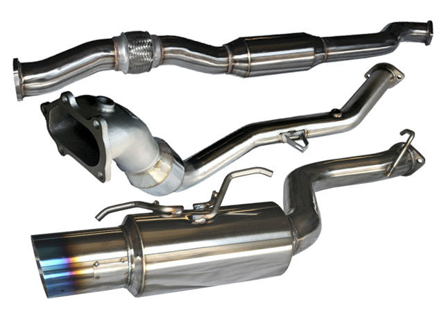 Tsudo 08-12 Impreza WRX STI 5Dr 3in S2 JDM Burnt Tip Catback + Hi-Flow Catalytic Downpipe Exhaust (20-9365-A + 20-1229)