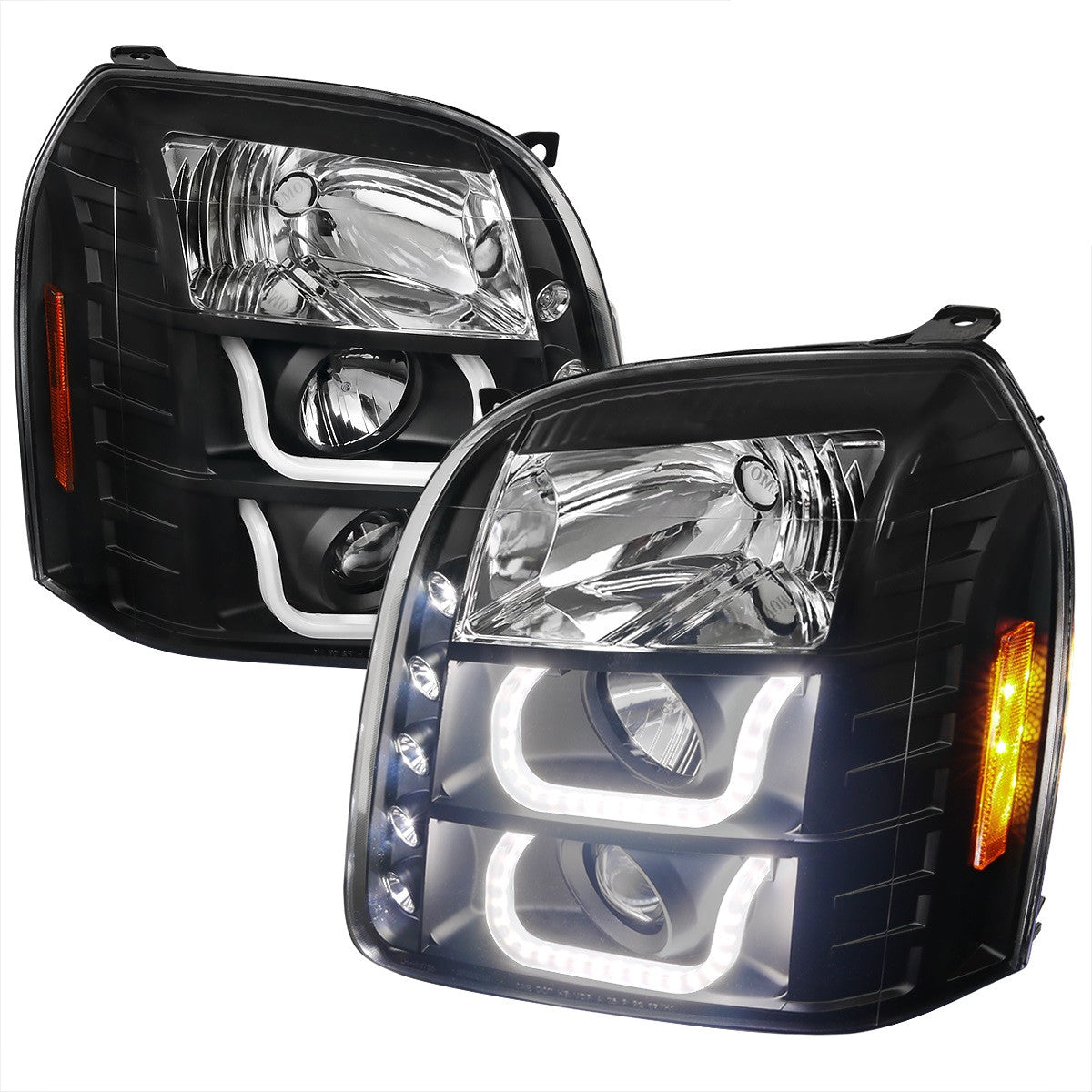 Spec-D 07-14 GMC Yukon Denali 1500 2500 U-Bar Projector Headlights Black