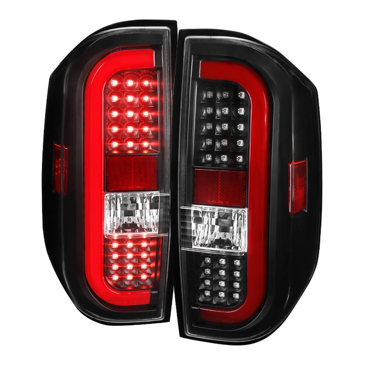 Spec-D 2014-18 Toyota Tundra Red Bar LED Tail Light- Black Clear Lens