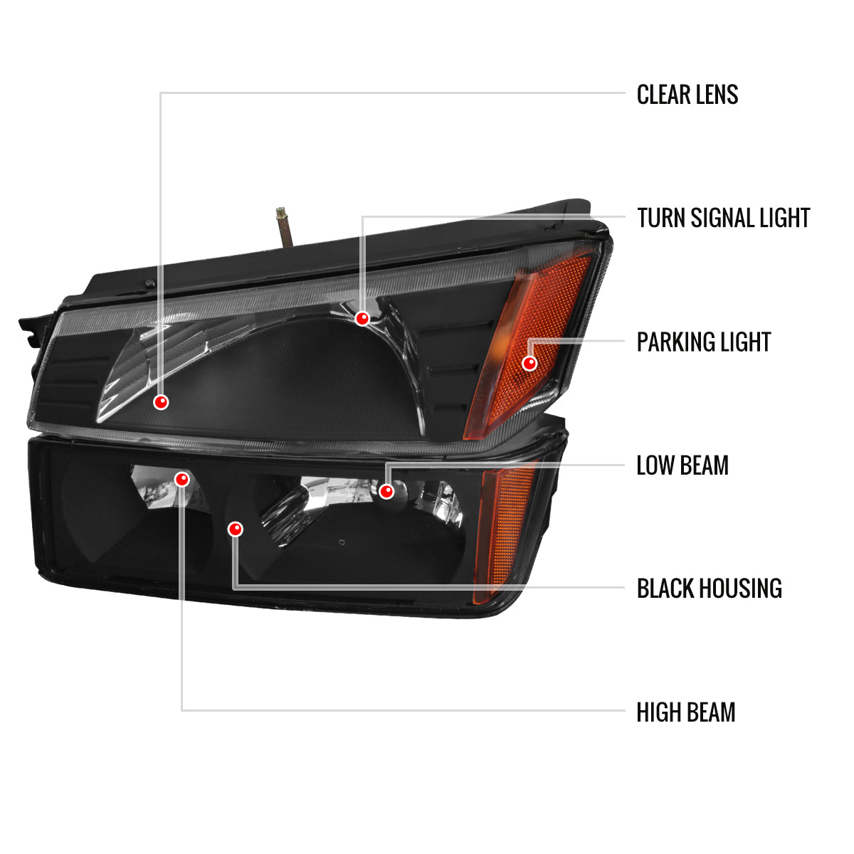 Spec-D 2002-2006 Chevrolet Avalanche 1500/2500 OE Style w/ Bumper Signal Lights Black Headlights