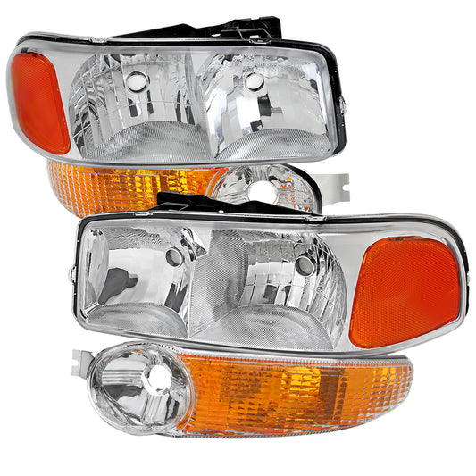 Spec-D 1999-2006 GMC Sierra 1500/2500/3500 Denali/2000-2006 Yukon/Yukon XL Denali OE Style and Bumper Lights Chrome Headlights