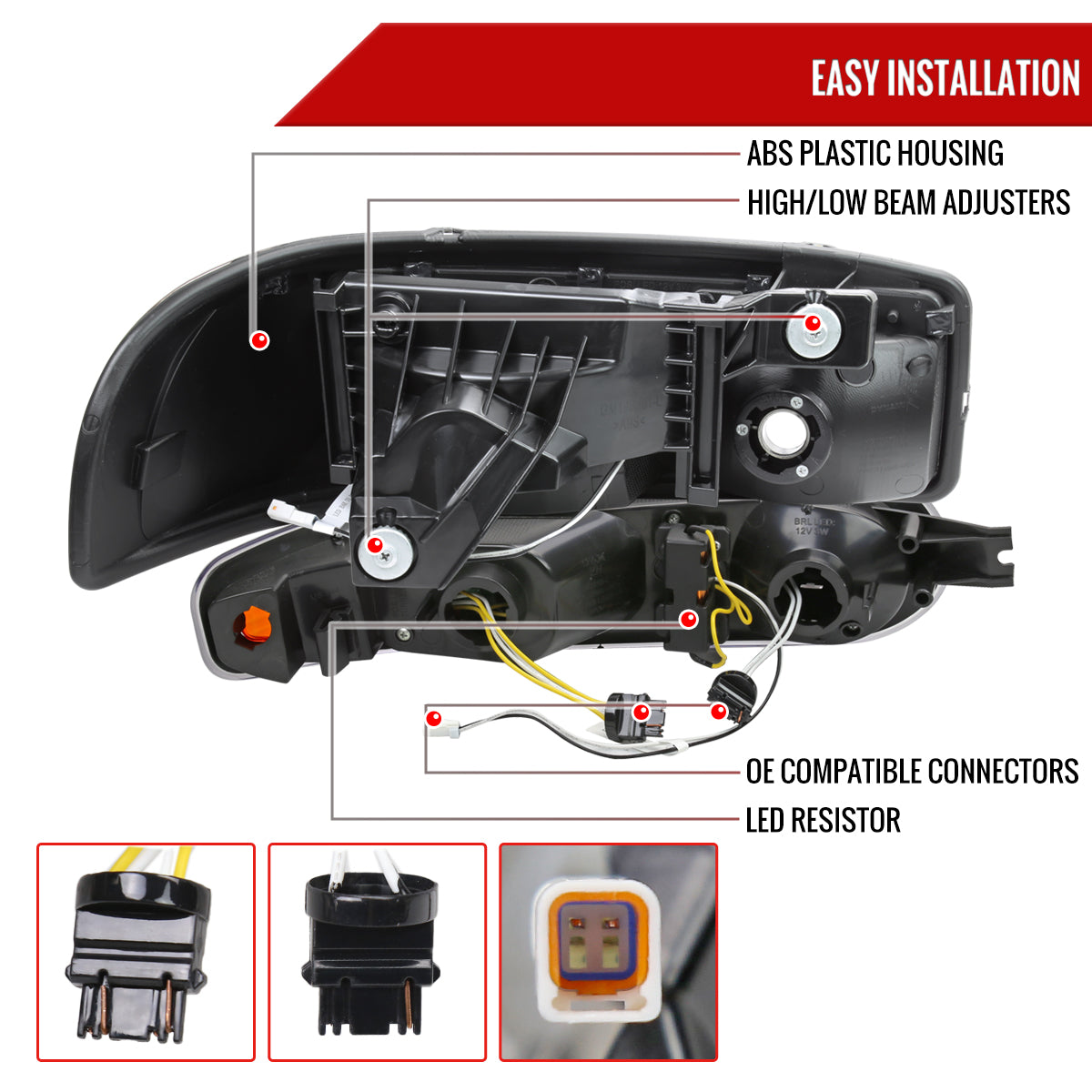 Spec-D 1999-2006 GMC Sierra Denali/2007 Sierra Classic Denali/2000-2006 Yukon/XL Denali OE Style with LED Sequential Turn Signal Bumper Lights Black Headlights