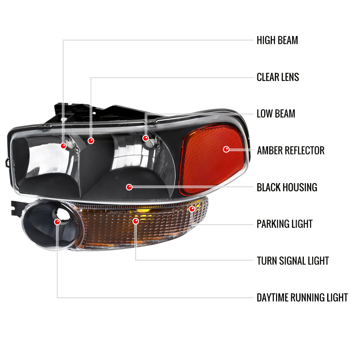 Spec-D GMC Sierra Yukon XL 99-06 black headlights