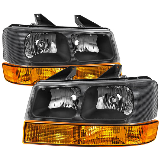 Spec-D 2003-2023 Chevrolet Express/GMC Savana OE Style w/ Amber Lens Bumper Lamp Black Headlights