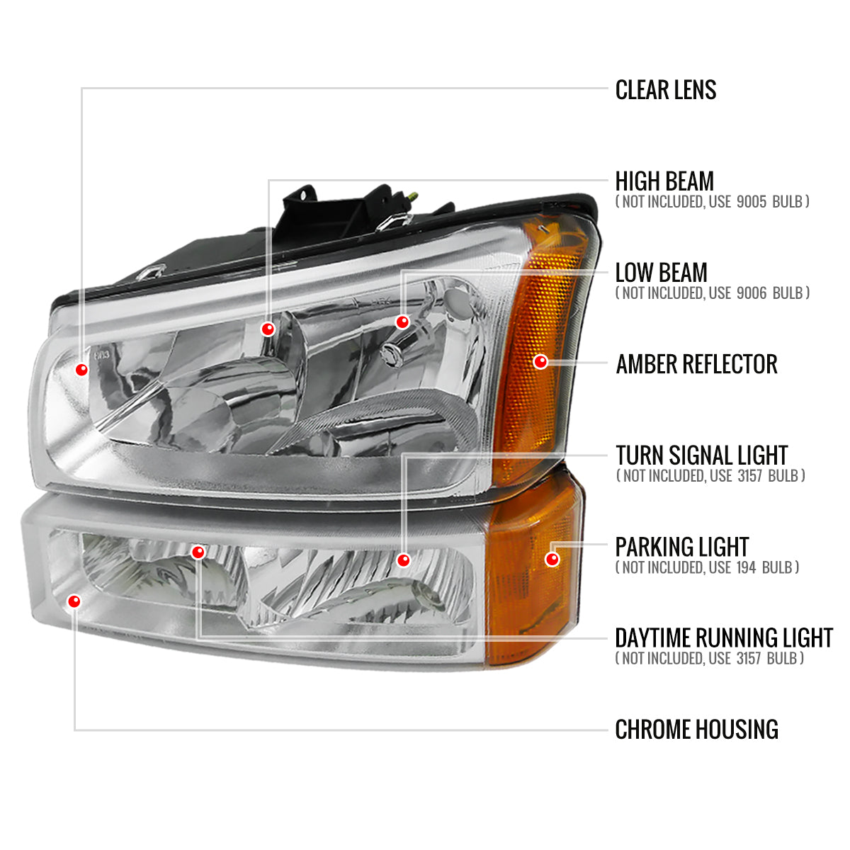 Spec-D Avalanche Silverado OE style ChromeBumper 04 headlights