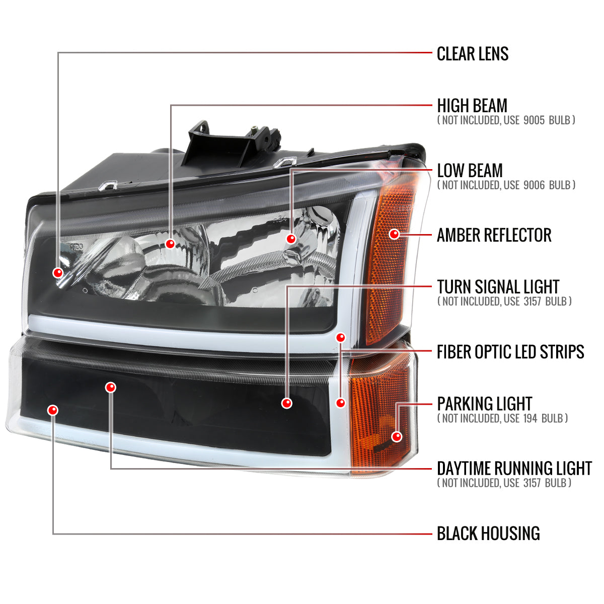Spec-D 2003-2007 Chevrolet Silverado /2002-2006 Chevrolet Avalanche LED Bar OE Style Black Headlights