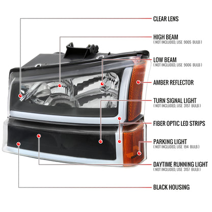 Spec-D 2003-2007 Chevrolet Silverado /2002-2006 Chevrolet Avalanche LED Bar OE Style Black Headlights