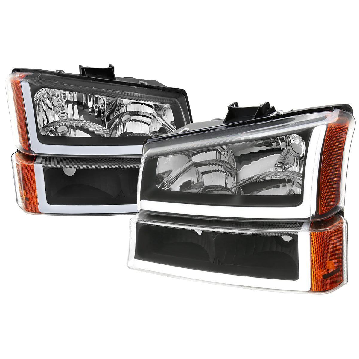 Spec-D 2003-2007 Chevrolet Silverado /2002-2006 Chevrolet Avalanche LED Bar OE Style Black Headlights