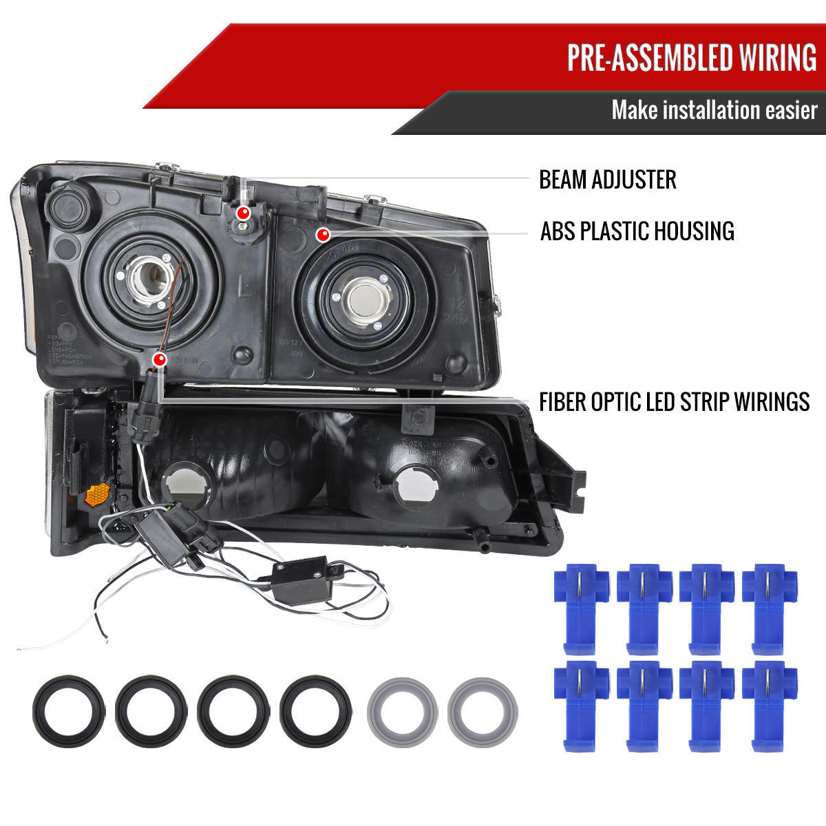 Spec-D 2002-2006 Chevrolet Avalanche/ 2003-2007 Silverado LED Bar OE Style & Bumper Lights Black Headlights