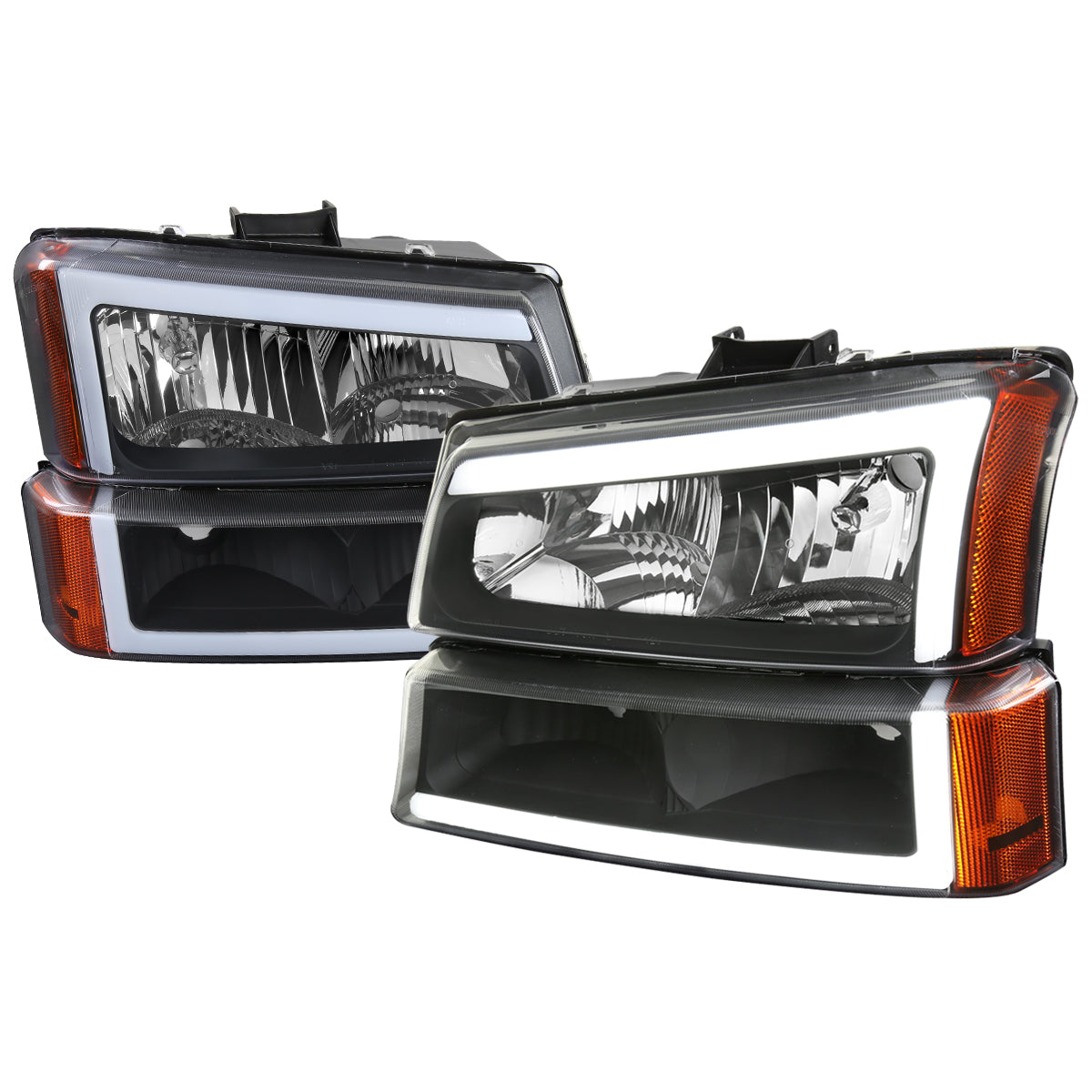 Spec-D 2002-2006 Chevrolet Avalanche/ 2003-2007 Silverado LED Bar OE Style & Bumper Lights Black Headlights
