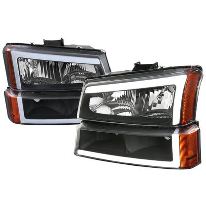 Spec-D 2002-2006 Chevrolet Avalanche/ 2003-2007 Silverado LED Bar OE Style & Bumper Lights Black Headlights
