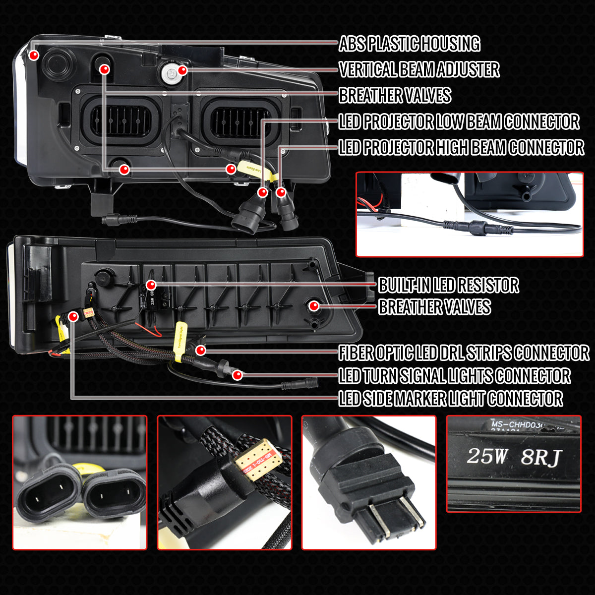 Spec-D 2003-2007 Chevrolet Silverado Avalanche LED Projector DRL w/ Bumper Lights J Black Headlights