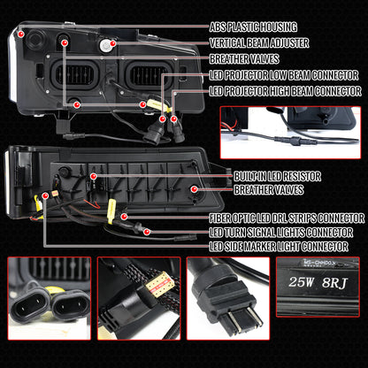 Spec-D 2003-2007 Chevrolet Silverado Avalanche LED Projector DRL w/ Bumper Lights J Black Headlights
