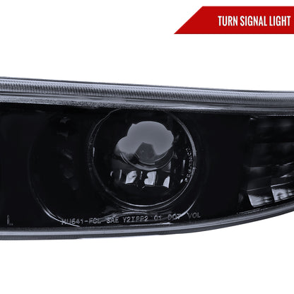 Spec-D 2001-2006 GMC Yukon + XL Denali/ 2002-2006 GMC Sierra Denali Dual Halo Projector w/ Bumper Lights GL Black w/Smoked Lens Headlights