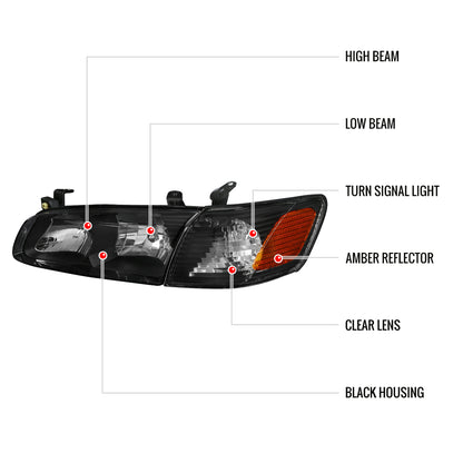 Spec-D 2000-2001 Toyota Camry OE Style w/ Amber Reflectors Black Headlights