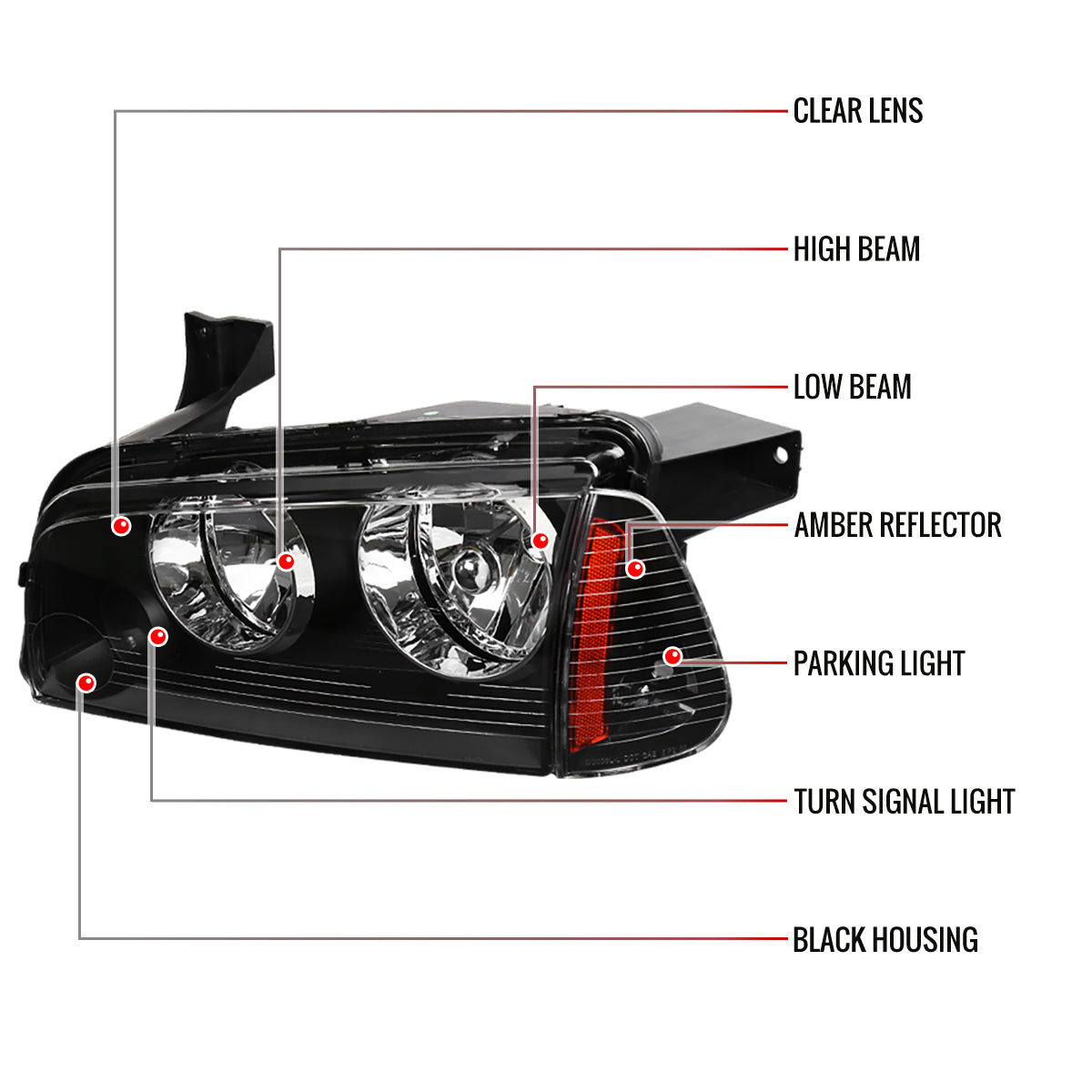 Spec-D 2006-2010 Dodge Charger OE Style w/ Corner Lights Black Headlights