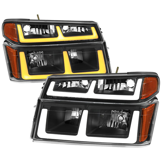 Spec-D 2004-2012 Chevy Colorado GMC Canyon LED Bar OE Style w/ Amber Corber Lamp Black Headlights