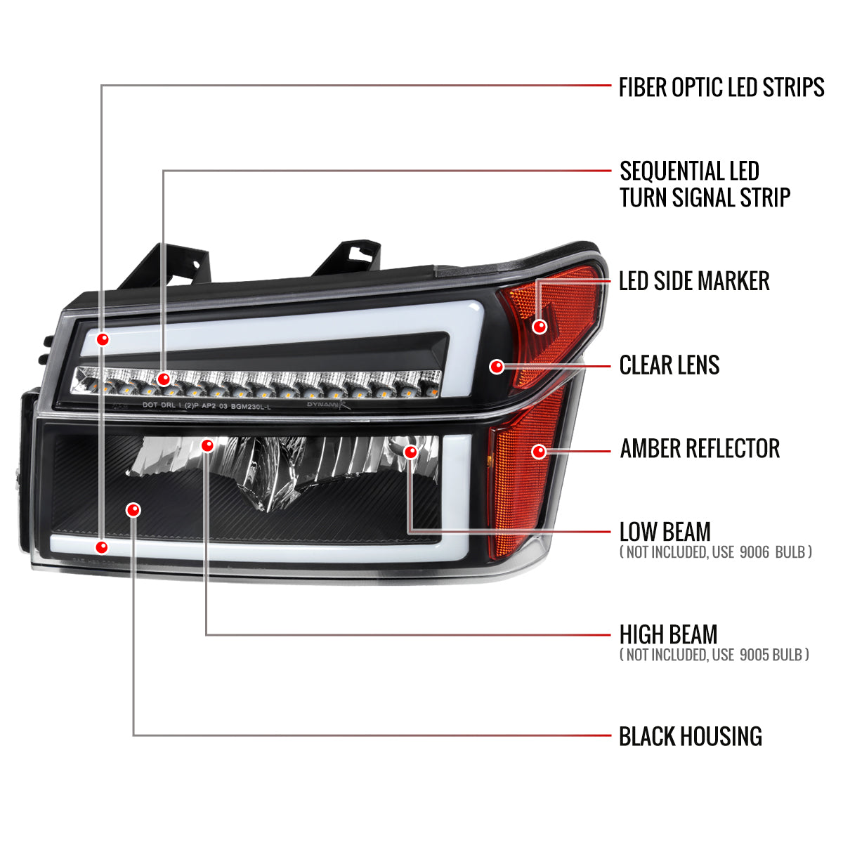 Spec-D 2004-2012 Chevrolet Colorado GMC Canyon/2006-2008 ISUZU I-Series Sequential Turn Signal OE Style with LED Bar Black Headlights