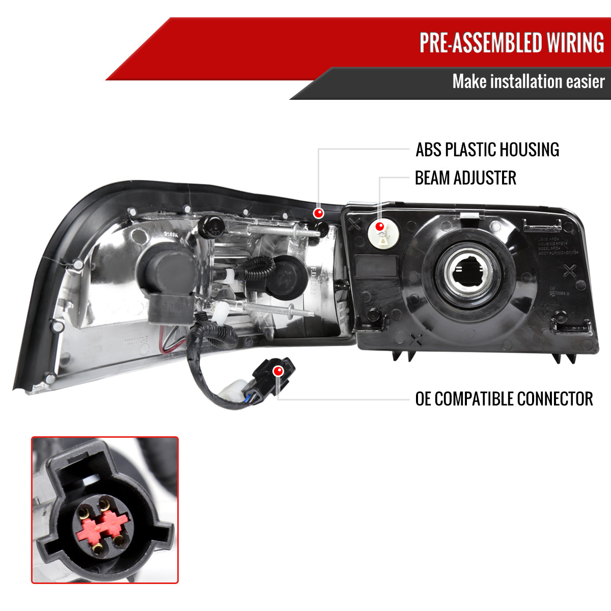 Spec-D 2006-2011 Mercury Grand Marquis OE Style and Corner Lamps Matte Black Headlights/Clear) Headlights