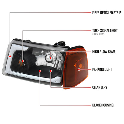 Spec-D 2001-2011 Ford Ranger LED Bar OE Style w/Amber Corner Lamp Black Headlights