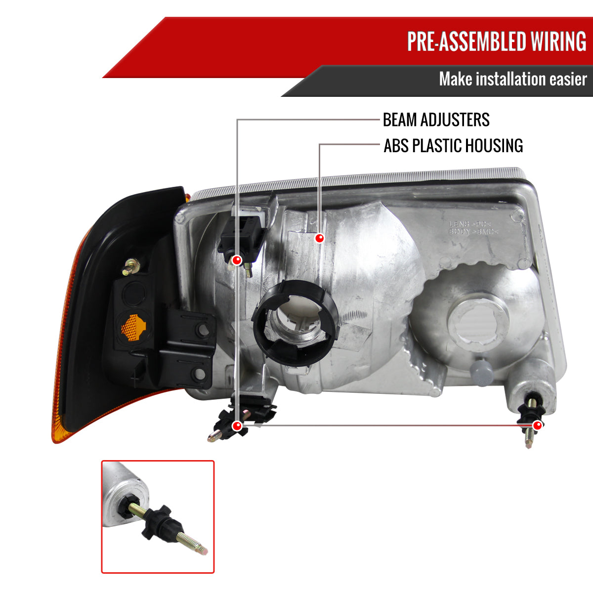 Spec-D 2001-2011 Ford Ranger OE Style w/ Amber Lens Corner Signal Lights Black Headlights