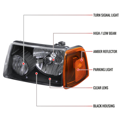 Spec-D 2001-2011 Ford Ranger OE Style w/ Amber Lens Corner Signal Lights Black Headlights