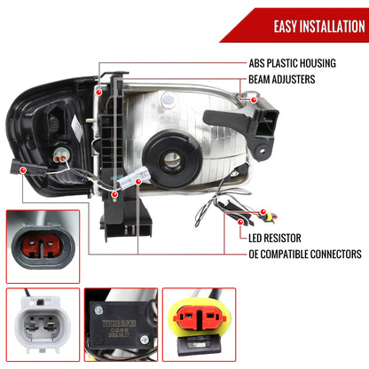 Spec-D 2001-2004 Toyota Tacoma LED Bar OE Style w/ Corner Lamps and Amber Reflector Black Headlights