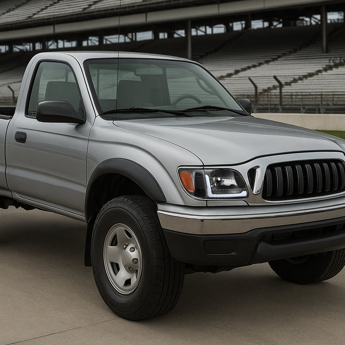 Spec-D 2001-2004 Toyota Tacoma LED Bar OE Style w/ Corner Lamps and Amber Reflector Black Headlights