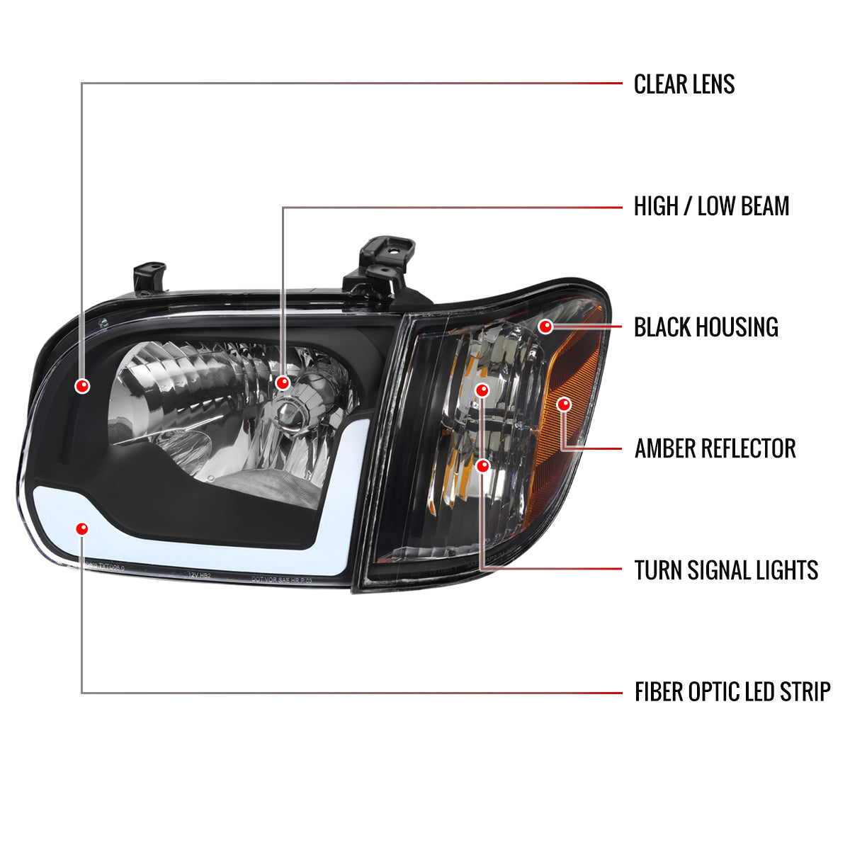 Spec-D 2005-2006 Toyota Tundra/2005-2007 Sequoia LED Bar OE Style w/Corner Lamps and Amber Reflector Black Headlights