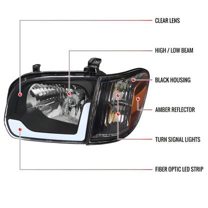 Spec-D 2005-2006 Toyota Tundra/2005-2007 Sequoia LED Bar OE Style w/Corner Lamps and Amber Reflector Black Headlights