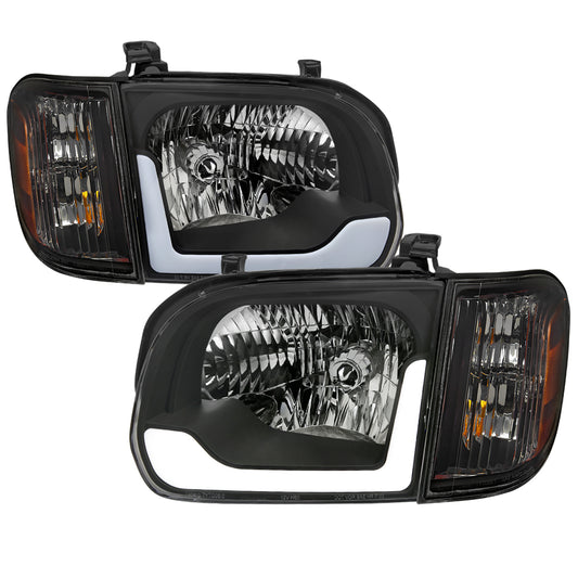Spec-D 2005-2006 Toyota Tundra/2005-2007 Sequoia LED Bar OE Style w/Corner Lamps and Amber Reflector Black Headlights
