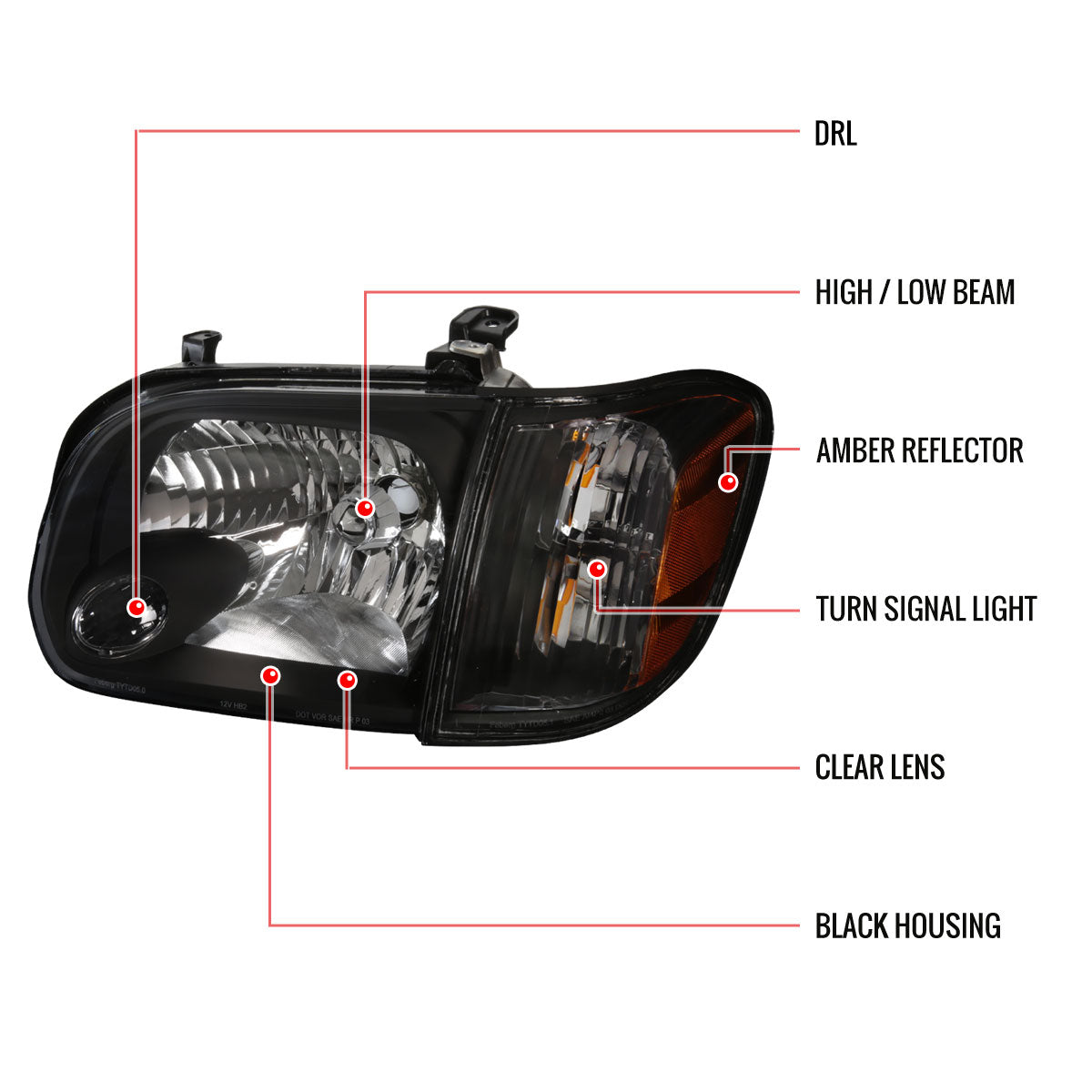 Spec-D 2005-2006 Toyota Tundra / 2005-2007 SR5 Ltd Sequoia OE Style Crystal w/ Corner Signal Lights Black Headlights