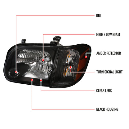 Spec-D 2005-2006 Toyota Tundra / 2005-2007 SR5 Ltd Sequoia OE Style Crystal w/ Corner Signal Lights Black Headlights