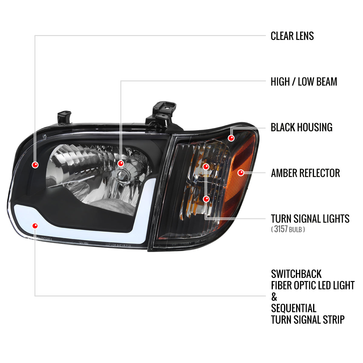 Spec-D 2005-2006 Toyota Tundra/2005-2007 Sequoia Switchback Sequential LED Bar OE Style w/Corner Lamps Black Headlights