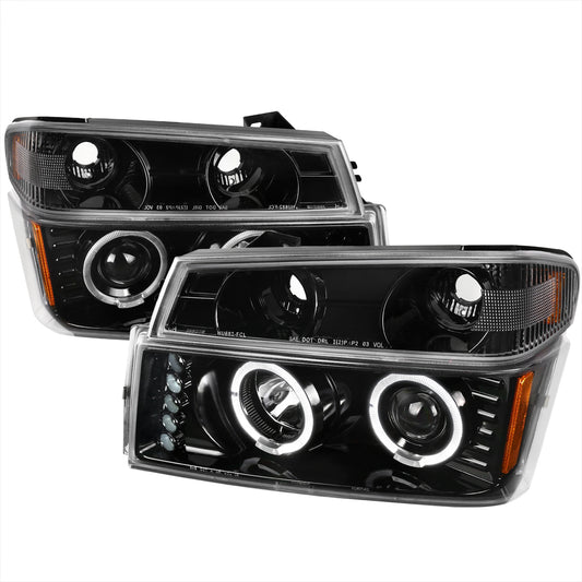 Spec-D 2004-2012 Chevrolet Colorado GMC Canyon Dual Halo Projector & Corner Lights Pair J Black Headlights