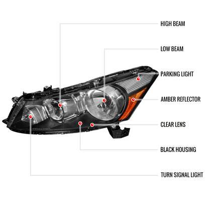Spec-D 2008-2012 Honda Accord 4DR OE Style Crystal Black Headlights