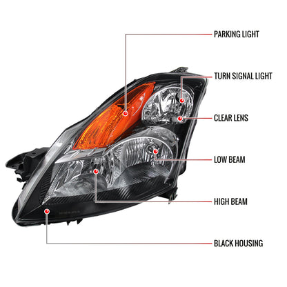 Spec-D 2007-2009 Nissan Altima 4DR w/ Amber Reflector Black Headlights