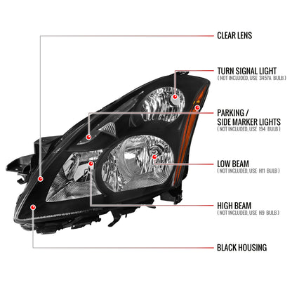 Spec-D 2010-2012 Nissan Altima 4DR OE Style Black Headlights